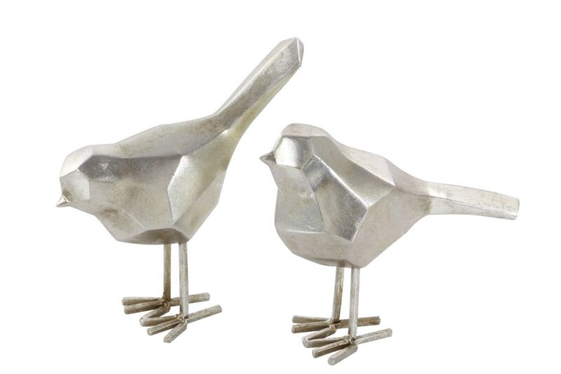 home decor - 77167 silver metal bird (set of 2)