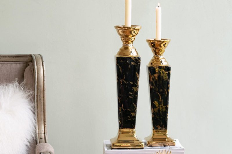 home decor - 1861 modern chic gold & black candle holder (short)