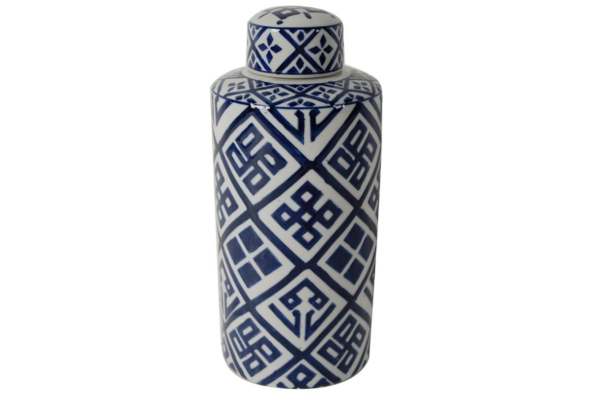 home decor - 69667 valora blue and white cylinder jar (small)