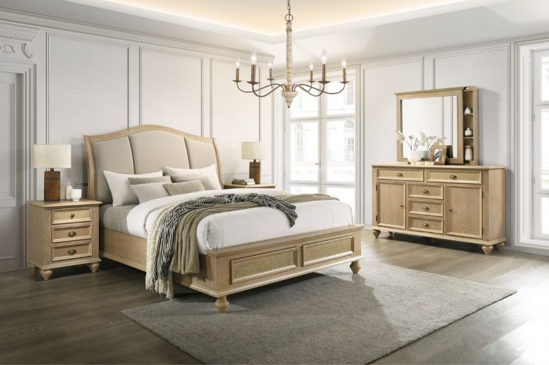 breton king package - king bed + 2 nightstands + dresser mirror