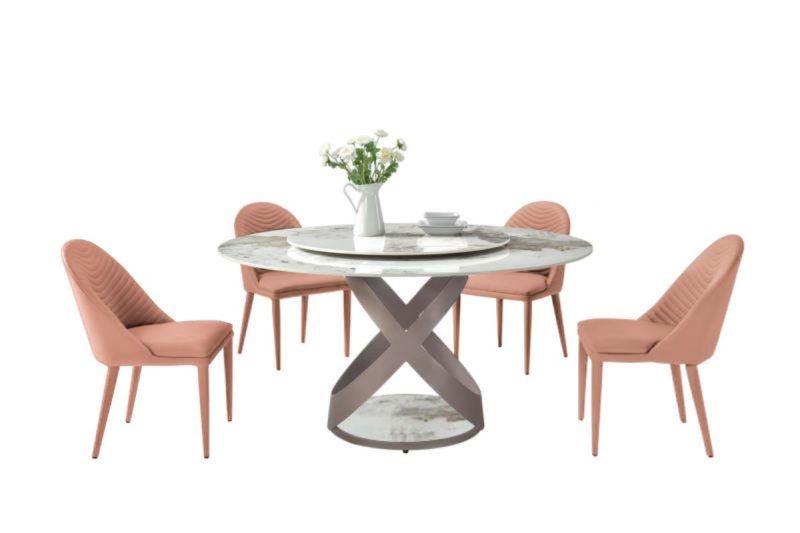 nina round sintered top dining table +6  chairs + lazy susan