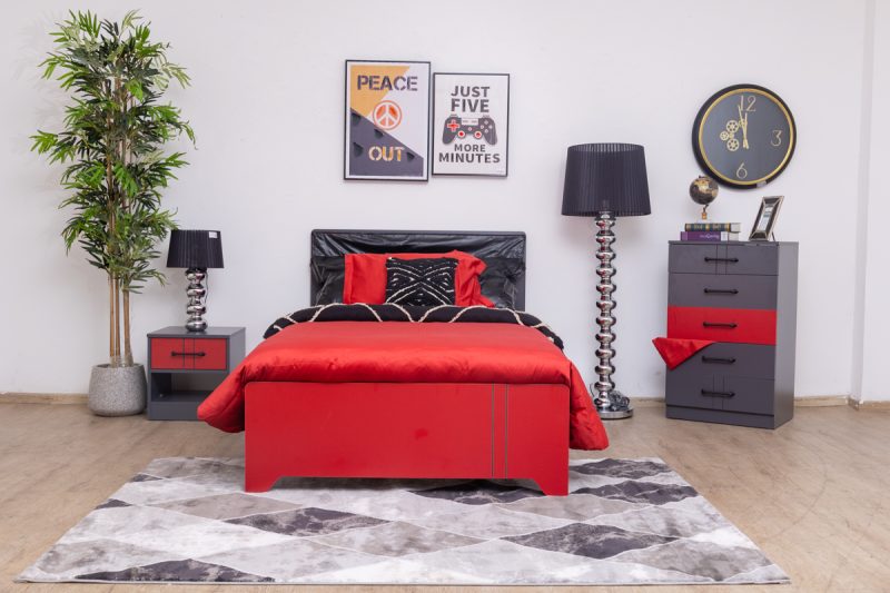 flow single bed + 1 nightstand + study desk + chiffonier + sleepezee single size mattress