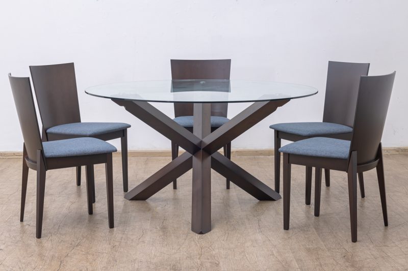 caeser glass top round dining table + 6 chairs