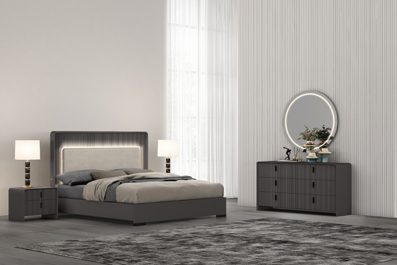 atlanta king package with led lighting - king bed + 2 nightstands + dresser mirror