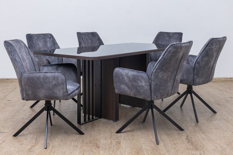 furion glass top dining table + 6 meg chairs
