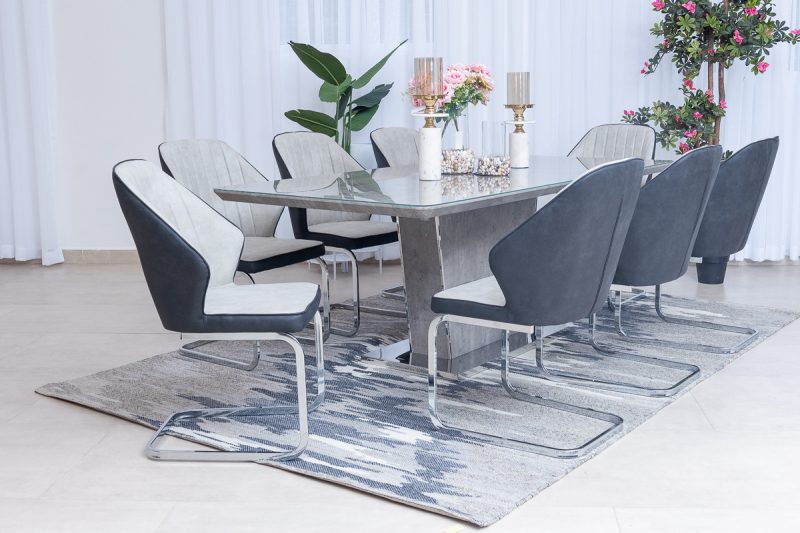raven dining table + 8 chairs
