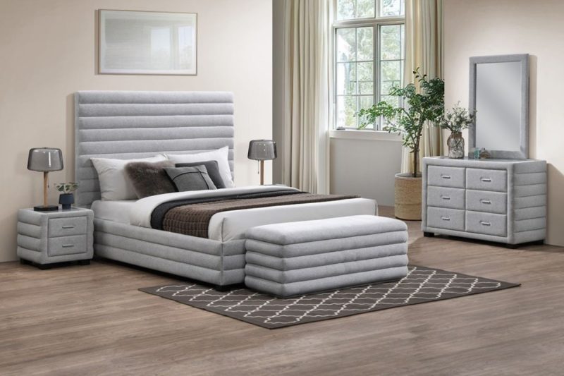 elena king package - king bed + 2 nightstands + dresser mirror + bed bench