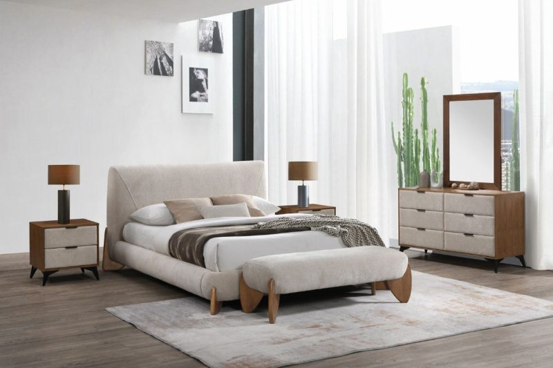 gabon king package - king bed + 2 nightstands + dresser mirror + bed bench