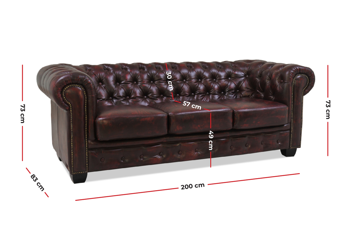 chesterfield 3 seater leather sofa