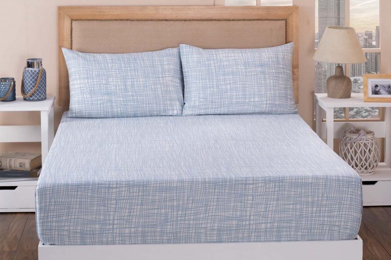 ASHBY Blue King Flat Sheet + 2 Pillow cases