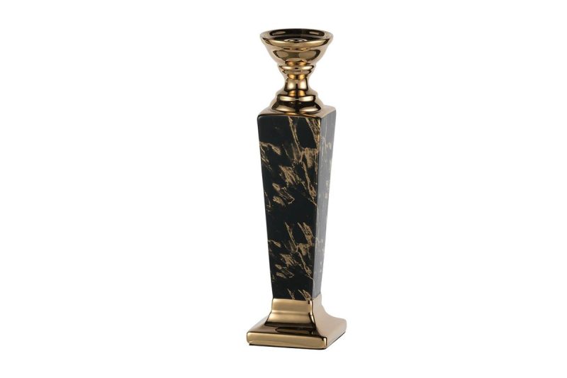 home decor - 1861 modern chic gold & black candle holder (short)