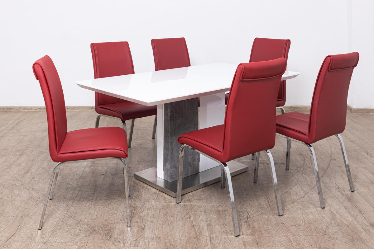 MOTTLE Glass Top Dining Table + 6 Chairs Furniture Palace