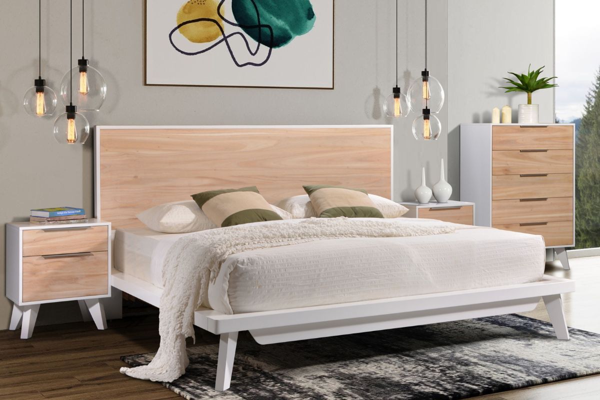 dayton king package - king bed + 2 nightstands + dresser mirror + icomfort medium mattress