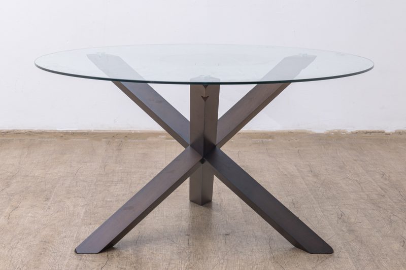 caeser glass top round dining table + 6 chairs