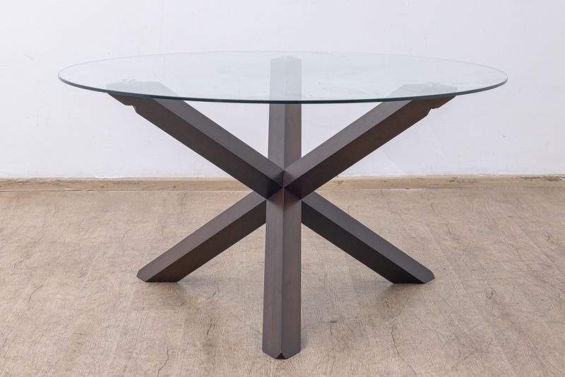 caeser glass top round dining table + 6 chairs