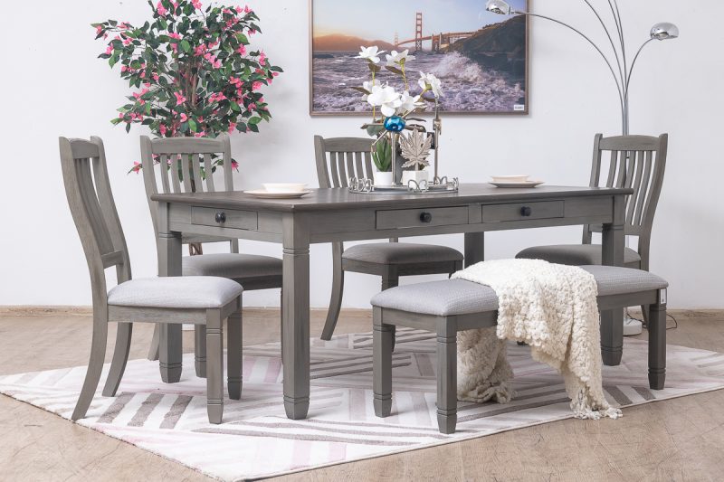 bourbon dining table + 4 chairs + bench