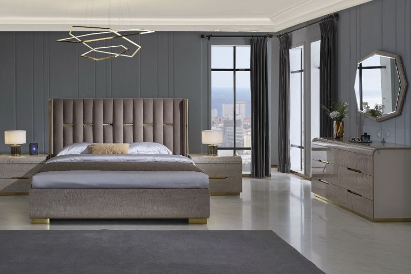 cerini king package - king bed + 2 nightstands + dresser mirror + king sleepezee mattress