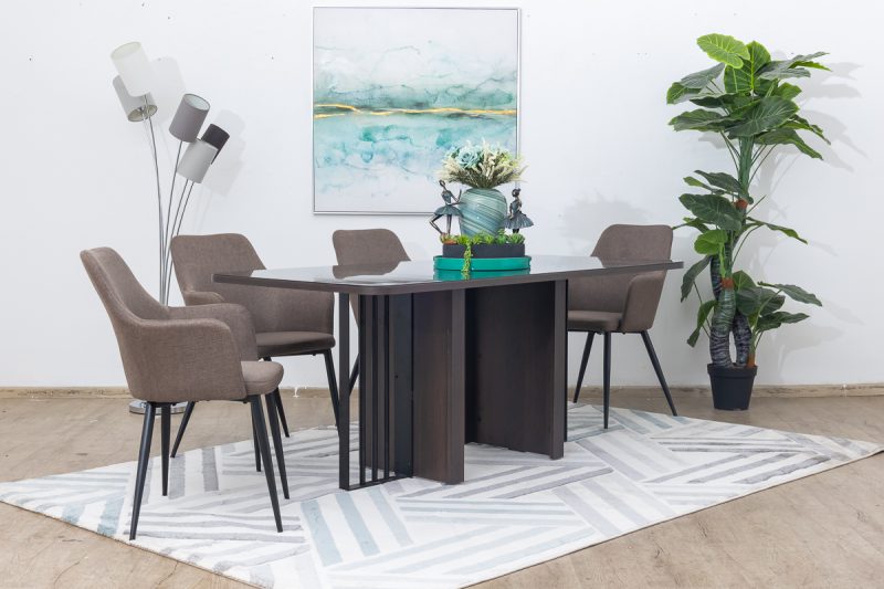 furion glass top dining table + 6 rum chairs