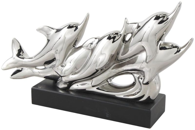 home decor -89086- silver family dolphin sculpter