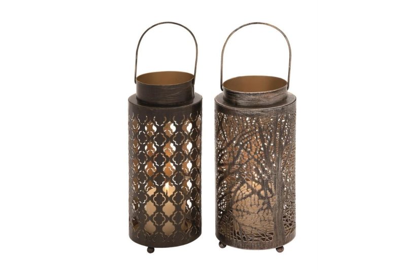 home decor -22232- set of two- metal candle lanterns