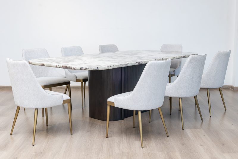 imperial dining table + 6 helix chairs