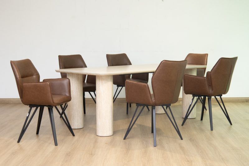 rudy dining table + 6 loft chairs