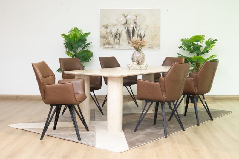 rudy dining table + 6 loft chairs