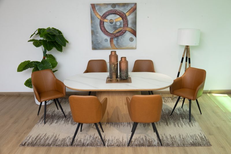 santos dining table + 6 belfast chairs