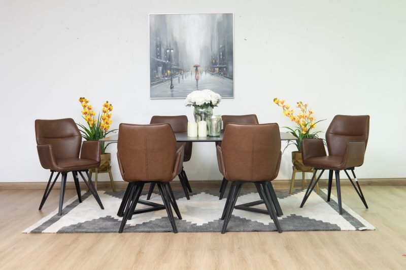 silas dining table + 6 loft chairs