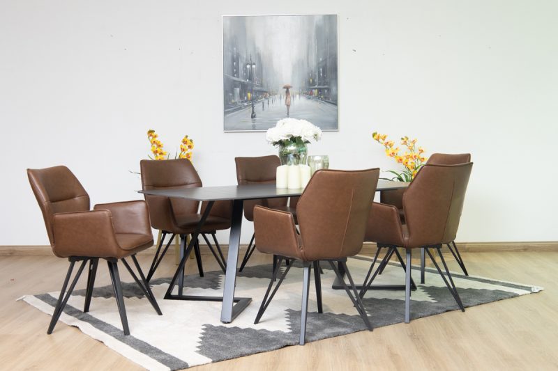 silas dining table + 6 loft chairs