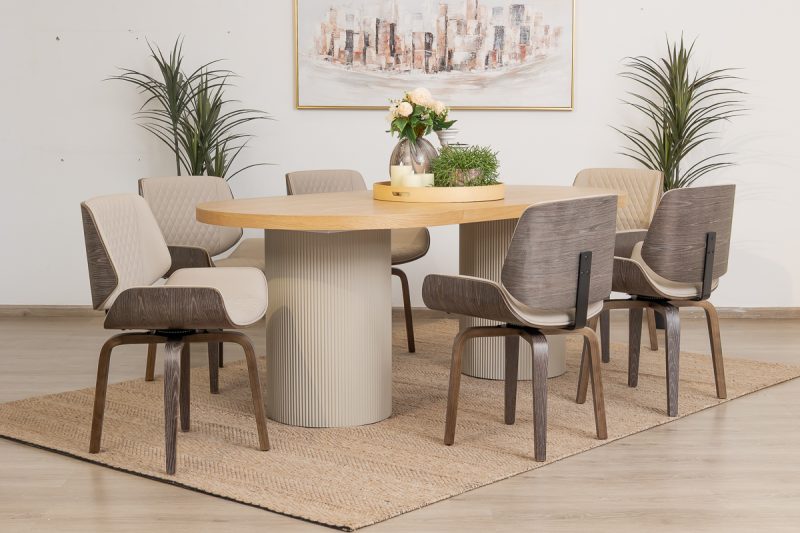 jasmine dining table + 6 amber chairs