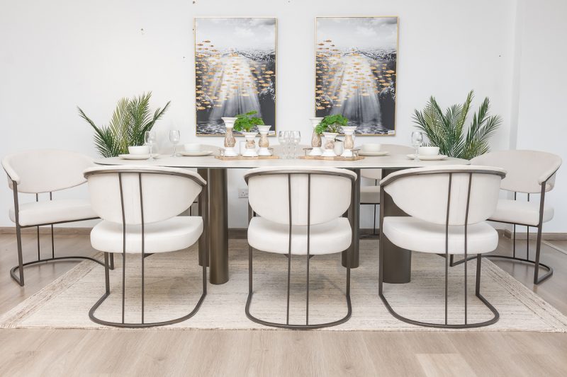 greece 2.3m dining table  + 8 almeira chairs