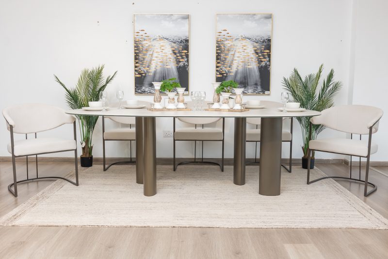 greece 2.3m dining table  + 8 almeira chairs