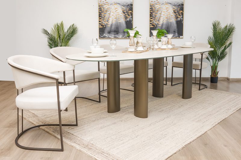 greece 2.3m dining table  + 8 almeira chairs