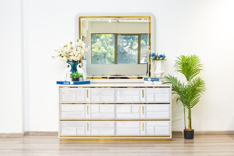 fez king package - king bed + 2 nightstands + dresser mirror
