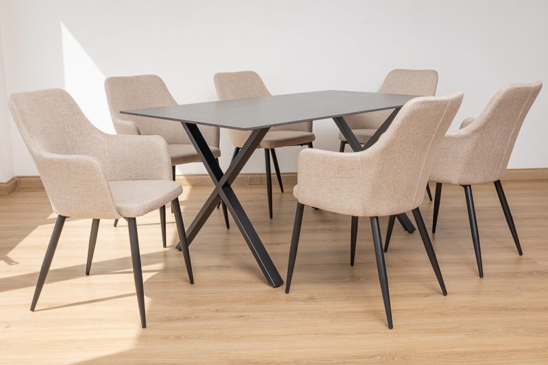 rina dining table + 6 rum chairs