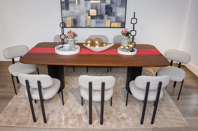 dianne dining table + 8 plum chairs