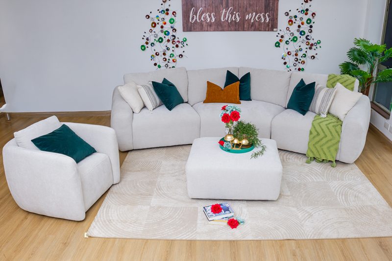 cisco fabric corner sofa + 1 accent chair + ottoman