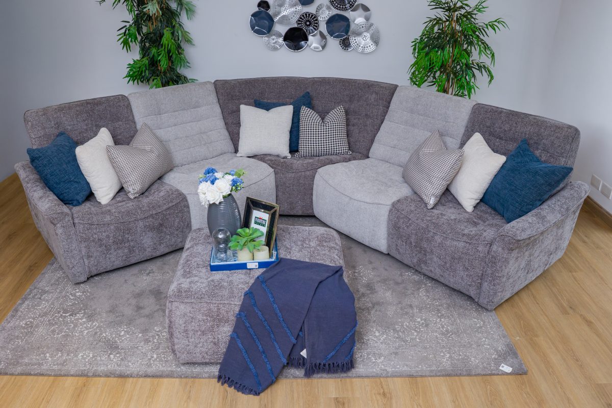 piero fabric sectional recliner sofa + ottoman