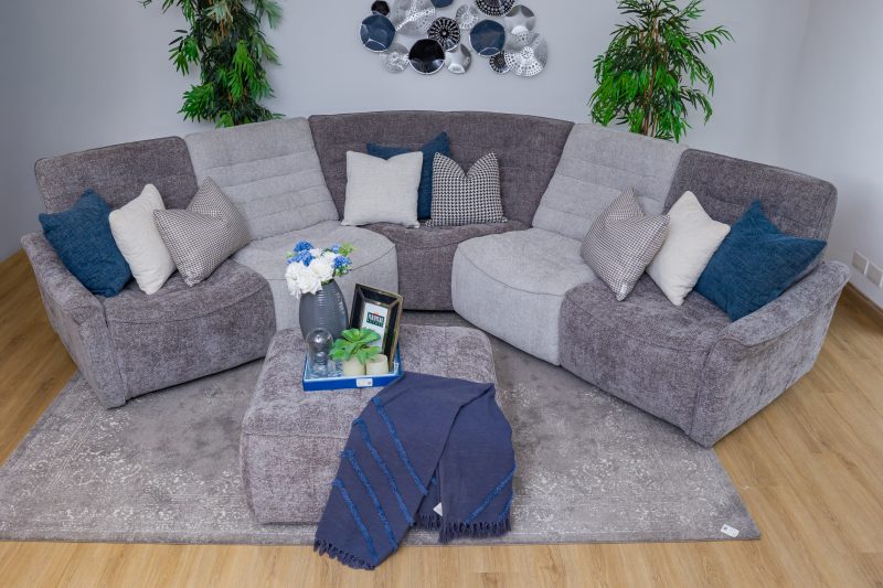 piero fabric sectional recliner sofa + ottoman