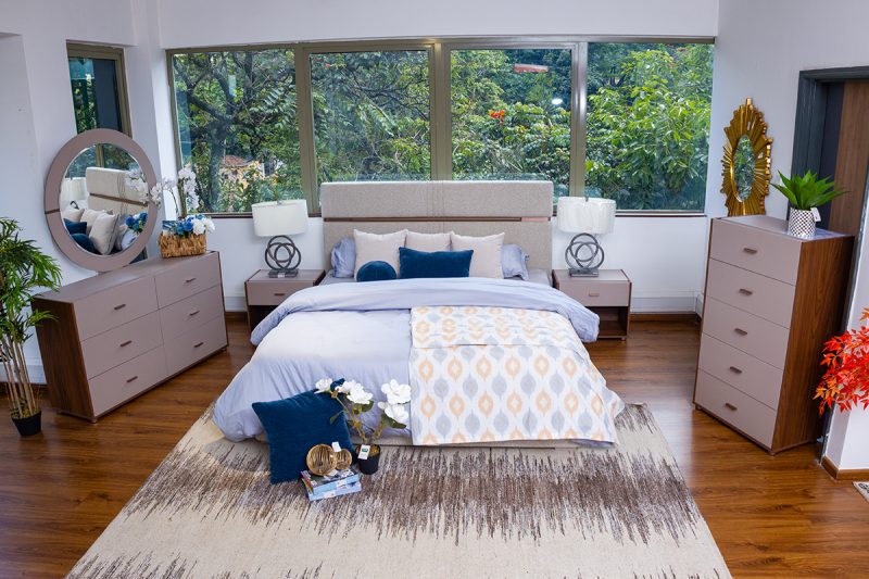 ophelia king package - king bed + 2 nightstands + dresser mirror + chest of drawers