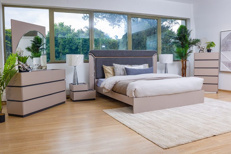 kaye king package - king bed + 2 nightstands + dresser mirror + chest of drawers