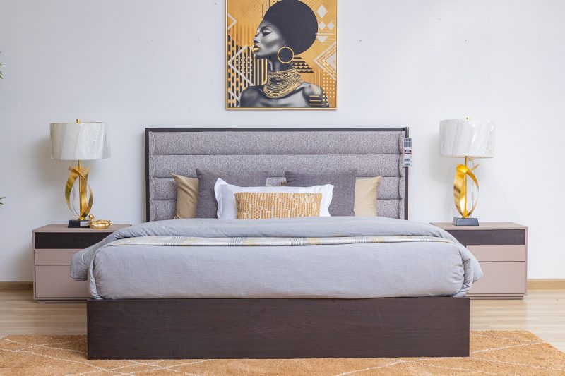 sarina king package - king bed + 2 nightstands + dresser mirror + chest of drawers