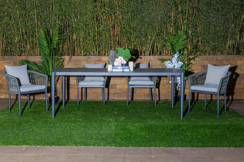 zabibu outdoor dining table + 6 tyrie chairs