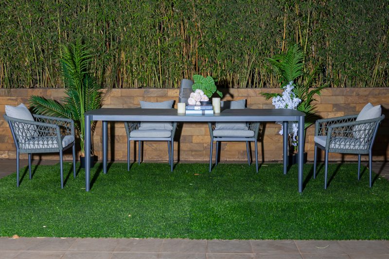 zabibu outdoor dining table + 6 tyrie chairs