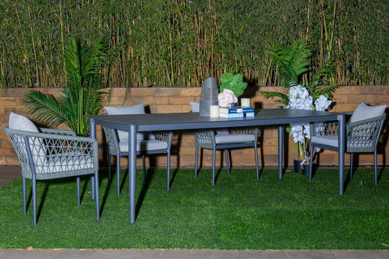 zabibu outdoor dining table + 6 tyrie chairs