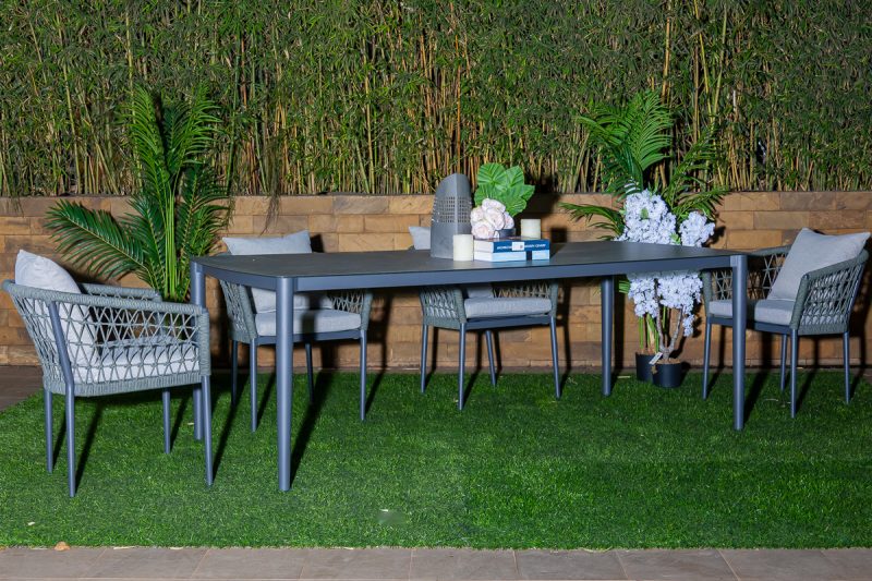 zabibu outdoor dining table + 6 tyrie chairs