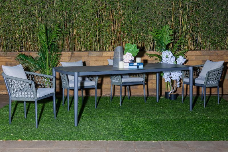zabibu outdoor dining table + 6 tyrie chairs