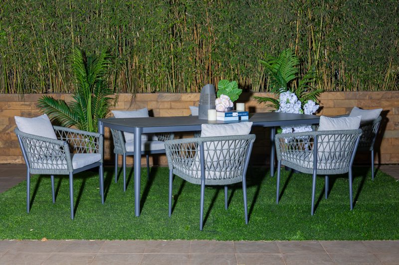 zabibu outdoor dining table + 6 tyrie chairs