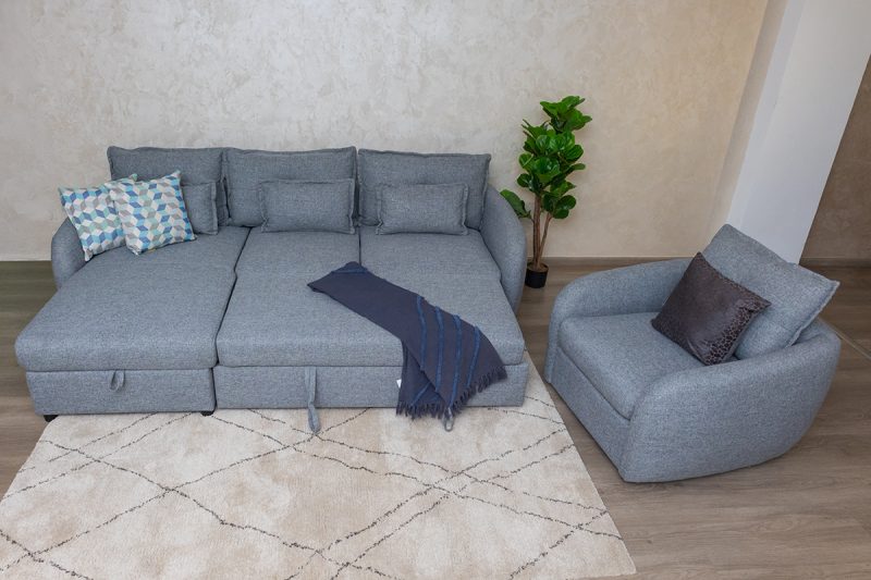 ARRIS Fabric Corner Sofa + 1 Accent Chair 34 0O2A9346